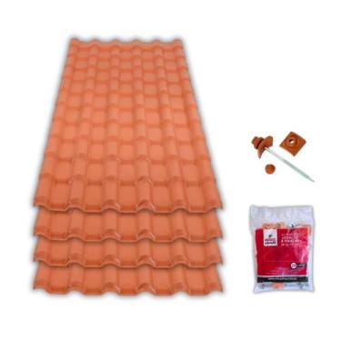 Imagem de Kit 20 Telha Nortelit Pvc Plan 2.41X0.88 + 6 Kit Fixação