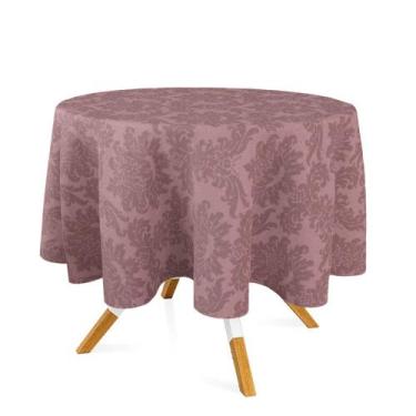 Imagem de Toalha de Mesa Redonda em Tecido Jacquard Rose e Marrom Medalhão Tradi