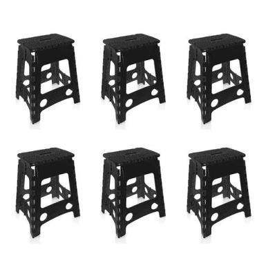 Imagem de Conjunto com 6 Bancos Plásticos Hool Dobráveis Preto - Antares