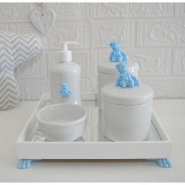 Imagem de Kit Higiene Porcelana Bebê Banho Cuidado Quarto K014 Urso - Ciranda Ar