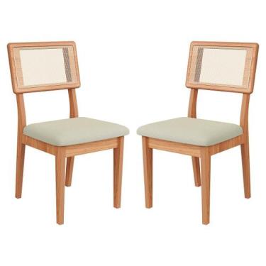 Imagem de Kit 2 Cadeiras Estofadas com Encosto de Tela MDF Freijó Césare Escuro 