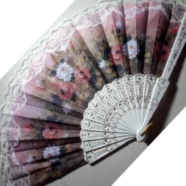 Imagem de Leque Branco Espanhol Tecido Floral E Renda Atacado Japonês - WCAN