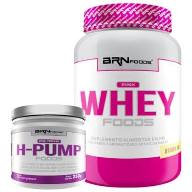Imagem de Kit Pink Whey c/Colágeno 900g + H-Pump 250g - BRN Foods (Médio, Baunilha)
