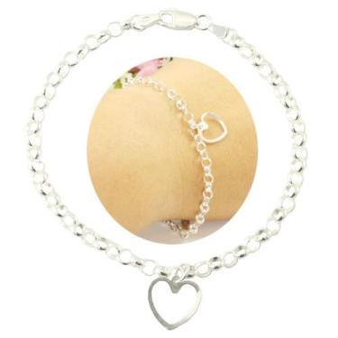 Imagem de Pulseira Prata 925 Elo Português Grossa Ping. Coração - Loja La&Ny, Pr