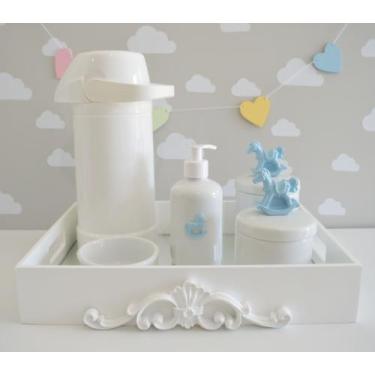 Imagem de Kit Higiene Bebê K028 Porcelanas Térmica Banho Cuidado Quarto Azul - C