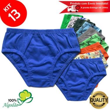 Imagem de Kit 13 Cuecas Slip Infantil Lisa e Estampada Algodão Criança Revenda -