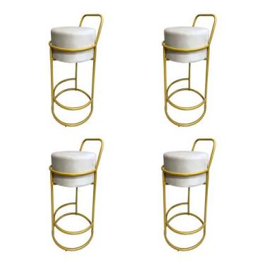 Imagem de Kit 4 Banquetas Alta Redonda Base Dourada Veludo - Bege - CONCEPT ESTO