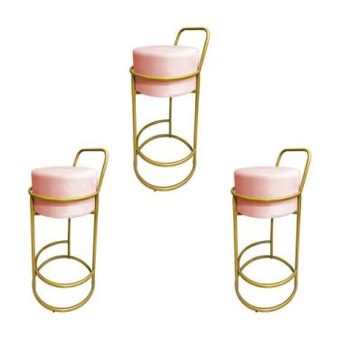 Imagem de Kit 3 Banquetas Alta Redonda Base Dourada Veludo - Rose - CONCEPT ESTO