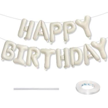 Imagem de Banner de Balões Lingqiang Happy Birthday - 40cm - Cor Creme