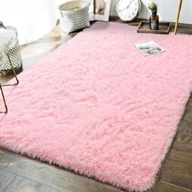 Imagem de Tapete Felpudo Peludo para Sala e Quarto, 100 x 150 cm, Bege (ROSA)