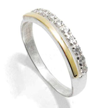 Imagem de Anel Aparador Meia Aliança Prata 925 Com Aplique Em Ouro - Clara Cente