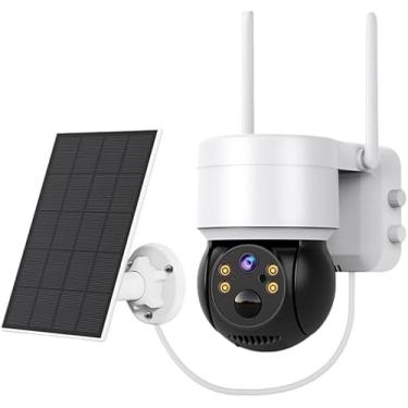 Imagem de Câmera de segurança externa, câmeras de segurança de visão noturna 2K/3MP sem fio ao ar livre com sensor de movimento PIR IP66 à prova d'água Câmera solar de segurança externa