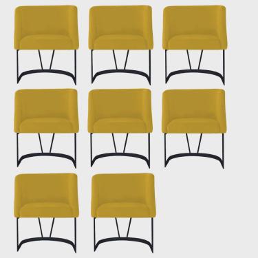 Imagem de Kit 08 Poltrona Cadeira Aurora Luxo Confort Industrial Ferro Preto Veludo Amarelo - Ahz Móveis