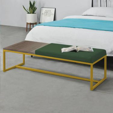 Imagem de Calçadeira Recamier Londres 140cm Industrial Dourado Suede Verde Tampo Quadrado mdf Caramelo - Ahz Móveis