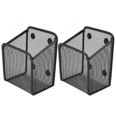 Imagem de Copo de Suporte de Caneta Magnética Preta, Malha Industrial de Metal Elegante Papelaria Portador Semi -cilíndrico Organizador Espaçoso para a Escola de Escritório Em Casa (2PCS)