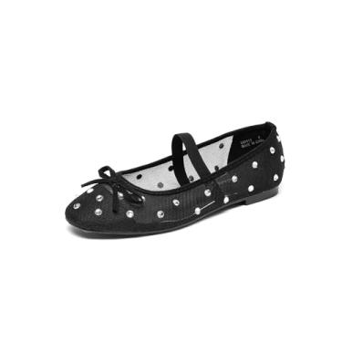 Imagem de Lryweisy Sapatilhas femininas de glitter Mary Jane com strass confortáveis e elegantes, Preto 12, 38