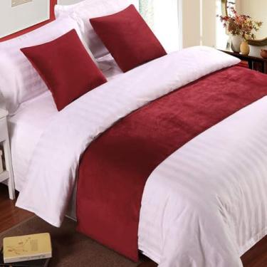 Imagem de Cachecol de cama de hotel luxuoso veludo cor sólida colcha decoração moderna mantas de cama para pé da cama quarto protetor de cama sem desbotamento toalha de cama vermelha ||completo 50 x 210 cm para