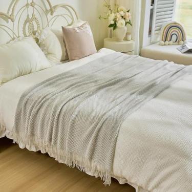 Imagem de Cachecol de cama de cor sólida corredor de cama de hotel com borla cobertor de sofá de malha macio e confortável protetor de cama de quarto decoração para cama de solteiro queen king size - cinza
