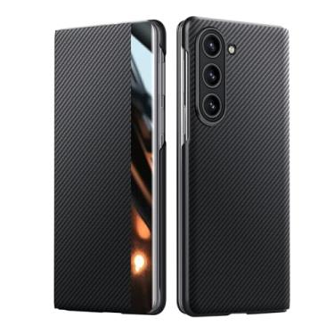 Imagem de HAO RIYLN Capa de couro genuíno para Samsung Galaxy Z Fold6, capa flip folio ultrafina com capa de textura de fibra de carbono magnética à prova de choque, preta, Z FOLD6