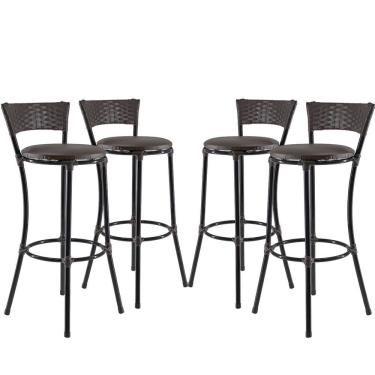 Imagem de Kit Com 4 Banquetas Altas Forts Marrom Floral, Fibra Uv Bancada, área Goumert, Bar, Piscina, Balcão