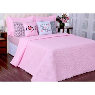 Imagem de Kit Cobre Leito Colcha Queen Liberty 8 Peças, Acompanha Porta Travesseiros, Capas de Almofada e Lençol com Elástico (Rosa)