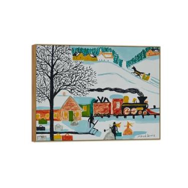 Imagem de Maud Lewis Famosa Pintura-Impressões em Tela Reprodução-Quadro Sala de Estar(Train Station) 60x80cm-23x31in Moldura de Wooden