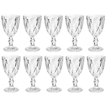 Imagem de Kit com 10 Taças Água/Vinho Vidro Transparente Diamond Base Resistente 300ML