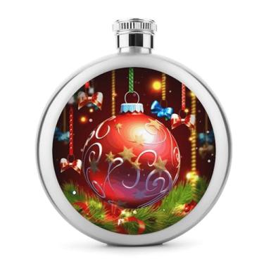 Imagem de Cantil de aço inoxidável, balão clássico com estampa de bola de Natal, garrafa de bolso, garrafa de viagem, garrafa portátil de metal