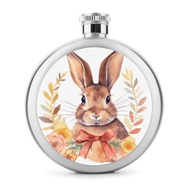 Imagem de Cantil clássico com estampa de roseta de coelho, frasco de aço inoxidável para licor, frasco de bolso de 142 g