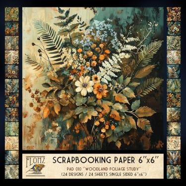 Imagem de FLONZ Papel para scrapbook (24 folhas 15 x 15 cm) Estudo de folhagem da floresta ~ Uma série botânica temperamental de samambaias, bagas e flores silvestres em estilo naturalista pintor com