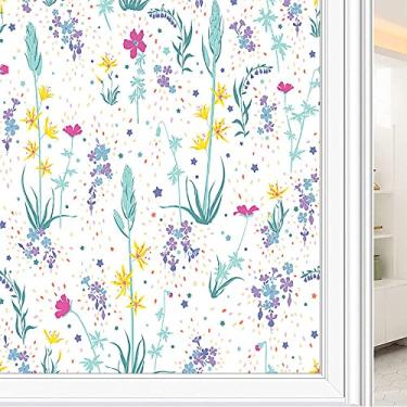 Imagem de Película de janela de privacidade de flores, textura de estilo floral, filme de vidro para sala de estar e escritório em casa, L90 x C 190 cm