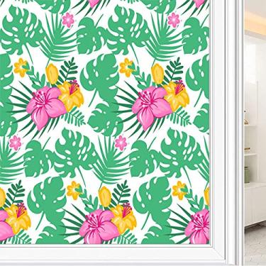 Imagem de Película de janela de privacidade de flores, textura de estilo floral, filme de vidro para sala de estar e escritório em casa, L90 x C 190 cm