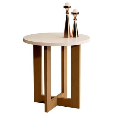 Imagem de Mesa Lateral Apoio Centro Redonda com Pés de Madeira MDF-Cor: off white nature