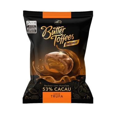 Imagem de Bala Butter Toffees Intense Arcor Sabor Trufa com Recheio Chocolate 53% Cacau 90g