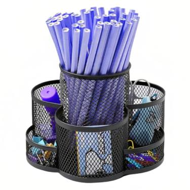 Imagem de Barbunos Coniglio Organizador de mesa giratório de 360 graus, suporte de pincel de maquiagem, porta-canetas e lápis para escritório, preto