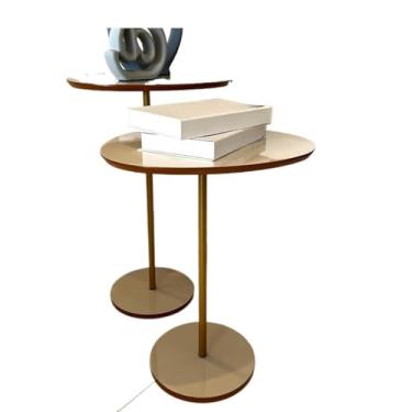 Imagem de Conjunto 2 Mesas Lateral Orgânica Monopé Dourado de Canto e Apoio P/Decoração (Cedro)