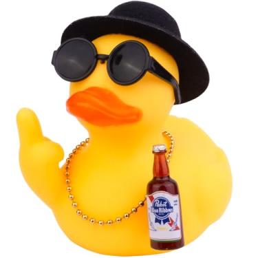 Imagem de CoFuBcad Decoração engraçada de patos de borracha, decoração peculiar, decoração legal para painel de carro, acessórios de carro com colar de chapéu, óculos de sol, adereço legal, presentes de