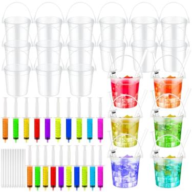 Imagem de Willinglong 40 conjuntos de 20 baldes de rum de plástico transparente de 946 ml para bebida com canudos, seringas, baldes de bebida para festas com alça tigelas reutilizáveis para rum, vinho, cerveja,