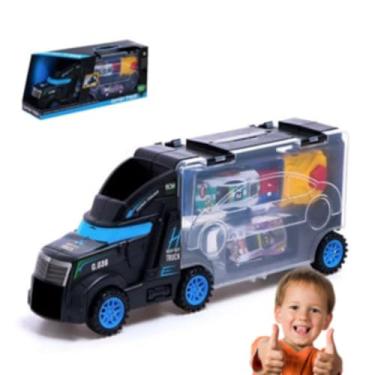 Imagem de Brinquedo Caminhão Transportador de Carrinhos com Lançador, Maleta de Brinquedo, Preto e Azul