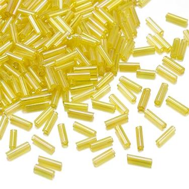 Imagem de Pandahall 1250 peças/50 g Cores Transparentes Contas de Vidro Arco-íris 6 x 1,8 mm AB Tubo de Cor AB Espaçador de Semente de Vidro Solto Contas para Fabrico de Joias (Amarelo)