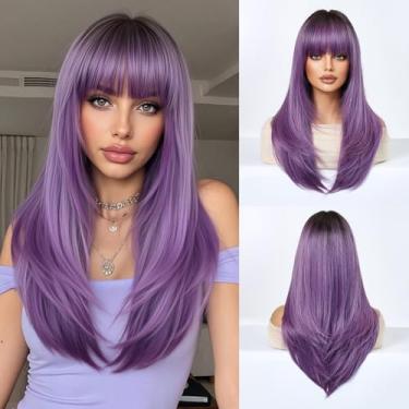 Imagem de Esmee Peruca longa reta roxa para mulheres peruca de cabelo sintético natural ombre para uso diário e festas