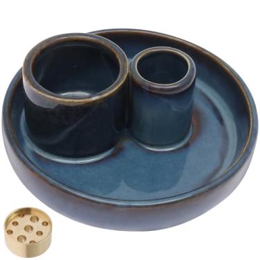 Imagem de Suporte para palitos Palo Santo 4 em 1, incenso e suporte de vela para sálvia ardente, bandeja coletora de cinzas para sala de meditação e ioga (azul, 1 item)