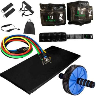 Imagem de Kit Treino Colchonete + Kit 11 Peças + Caneleira 1kg+ Roda Abdominal -