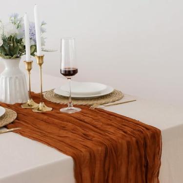 Imagem de Corredor de mesa boho de 89 x 178 cm - Gaze de poliéster leve para decoração de casamento/chá de panela, toalha de mesa transparente rústica para jantares de festa e eventos sazonais (1 peça)