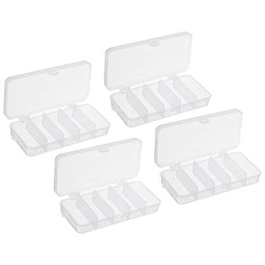 Imagem de Caixa de equipamento de pesca, pacote com 4, 12 x 6 x 2,5 cm de plástico, 5 grelhas, anzóis para iscas de peixes, recipiente de armazenamento acessório, transparente