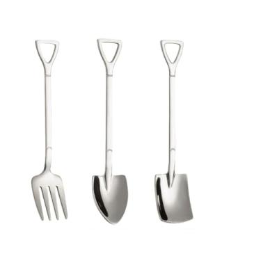Imagem de Conjunto de 3 mini espátulas e garfos, mini colheres de sobremesa multicoloridas, colheres de frutas