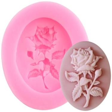Imagem de Camafeu com moldura de silicone, moldes de fondant de flor rosa para decoração de bolos, cobertura de cupcake, pasta de goma de chocolate, argila de polímero