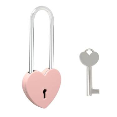 Imagem de 1 cadeado fofo amor desejo doce rosa em forma de coração com chave para caixa de joias, mala, armário, caderno