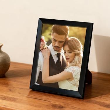 Imagem de Conjunto de porta-retratos modernos de 10 x 15 cm com bordas lisas e estilo contemporâneo para pendurar e colocar em mesa, decoração de escritório em casa (preto)