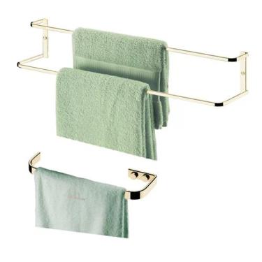 Imagem de Kit Banheiro 2 Peças Suporte Porta Toalha Duplo Banho Toalheiro Mãos P